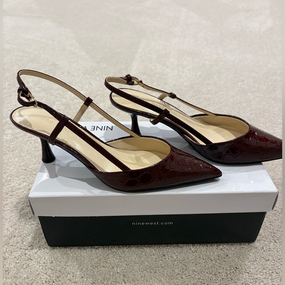 Nine West Dark Red Croc-Embossed Heels - Picture 2 of 3